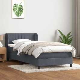 Cama box spring con colchón terciopelo gris oscuro 80x210 cm