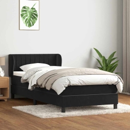 Cama box spring con colchón cuero sintético negro 80x210 cm