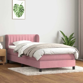 Cama box spring con colchón terciopelo rosa 80x210 cm