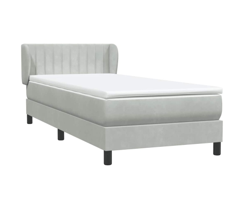 Cama box spring con colchón terciopelo gris claro 90x210 cm