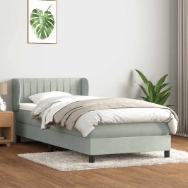 Cama box spring con colchón terciopelo gris claro 90x210 cm