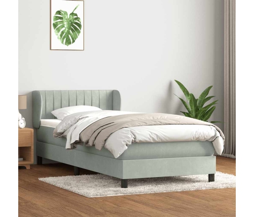 Cama box spring con colchón terciopelo gris claro 90x210 cm