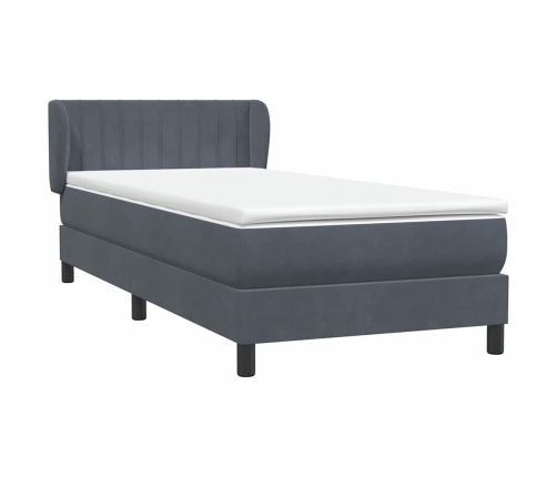 Cama box spring con colchón terciopelo gris oscuro 90x210 cm