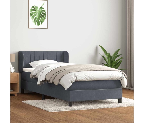 Cama box spring con colchón terciopelo gris oscuro 90x210 cm