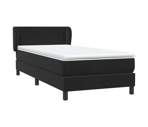 Cama box spring con colchón cuero sintético negro 90x210 cm