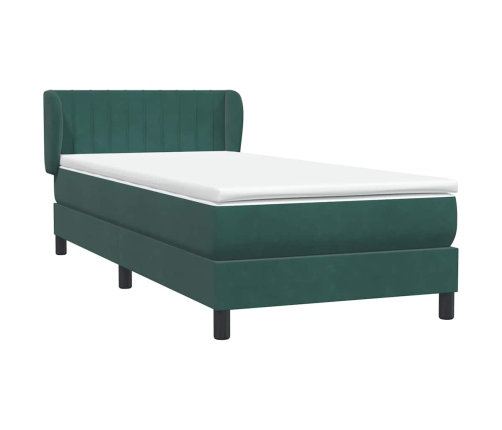 Cama box spring con colchón terciopelo verde oscuro 90x210 cm