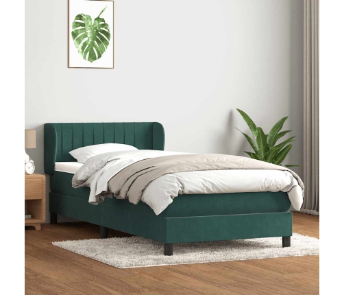 Cama box spring con colchón terciopelo verde oscuro 90x210 cm