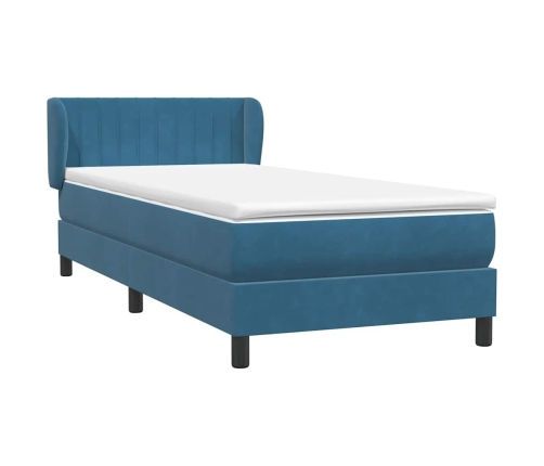 Cama box spring con colchón terciopelo azul oscuro 90x210 cm