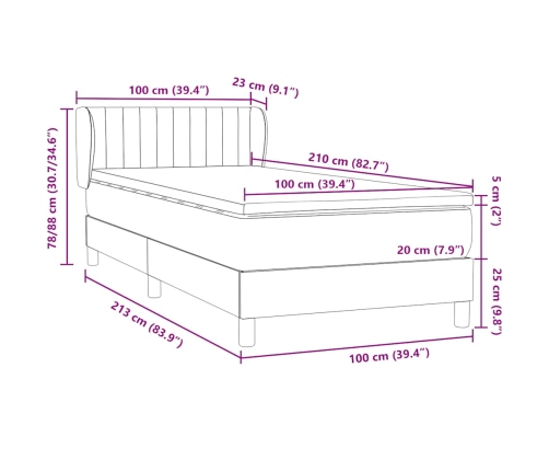 Cama box spring con colchón terciopelo verde oscuro 100x210 cm