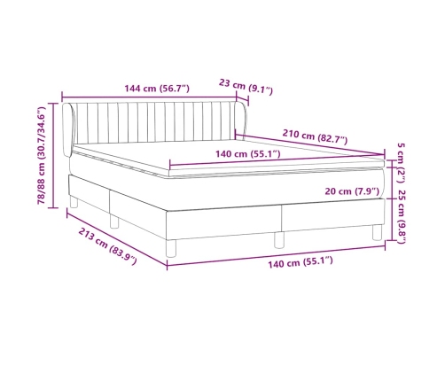 Cama box spring con colchón terciopelo gris oscuro 140x210 cm