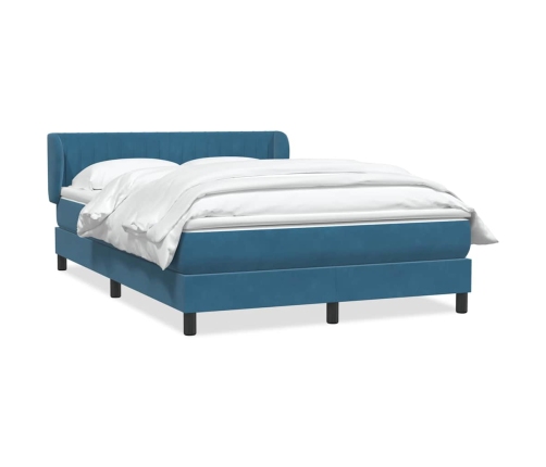 Cama box spring con colchón terciopelo azul oscuro 140x210 cm