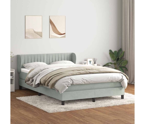 Cama box spring con colchón terciopelo gris claro 160x210 cm