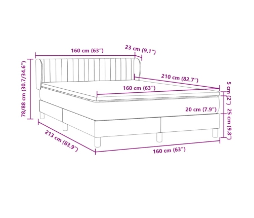 Cama box spring con colchón terciopelo verde oscuro 160x210 cm