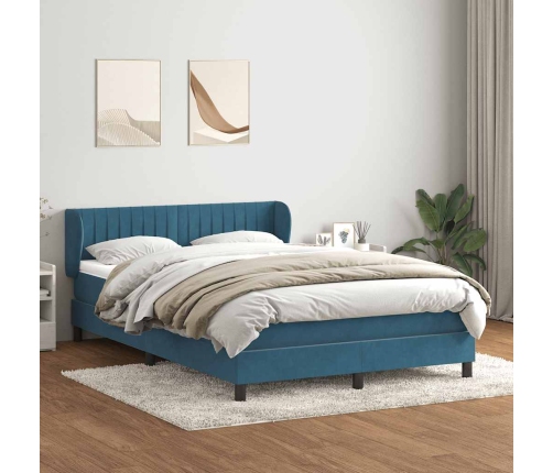 Cama box spring con colchón terciopelo azul oscuro 160x210 cm