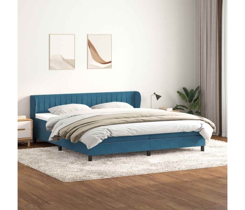 Cama box spring con colchones terciopelo azul oscuro 180x210 cm