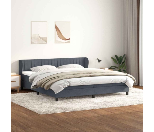 Cama box spring con colchones terciopelo gris oscuro 200x210 cm