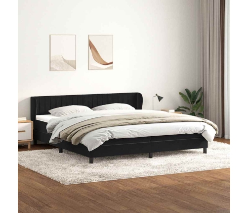 Cama box spring con colchones terciopelo negro 200x210 cm