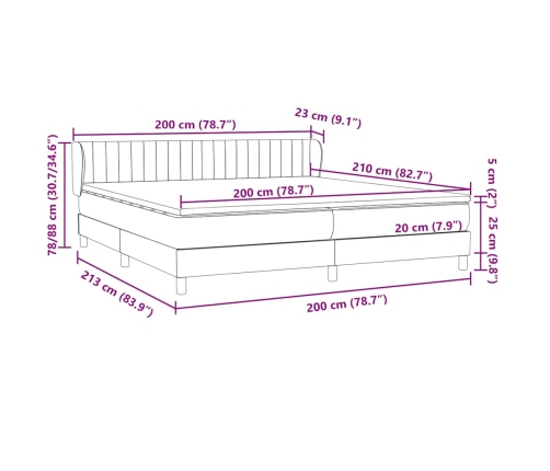 Cama box spring con colchones terciopelo azul oscuro 200x210 cm