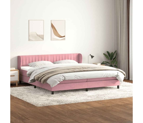 Cama box spring con colchones terciopelo rosa 200x210 cm