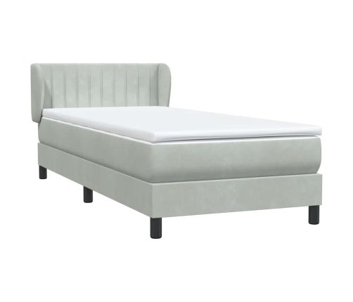 Cama box spring con colchón terciopelo gris claro 80x220 cm