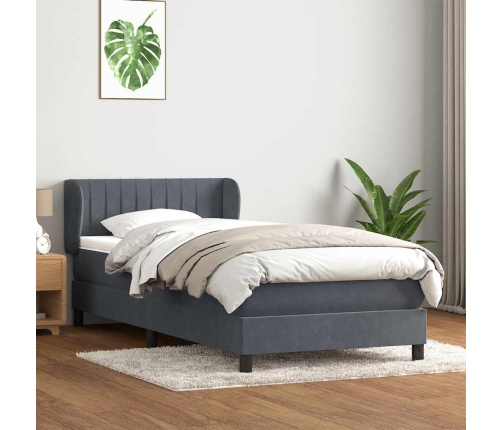 Cama box spring con colchón terciopelo gris oscuro 80x220 cm