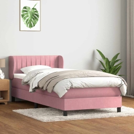 Cama box spring con colchón terciopelo rosa 80x220 cm