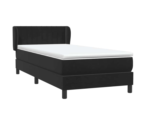 Cama box spring con colchón terciopelo negro 90x220 cm