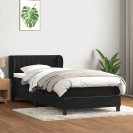 Cama box spring con colchón terciopelo negro 90x220 cm