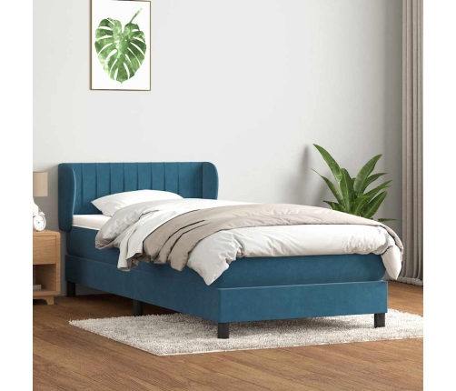 Cama box spring con colchón terciopelo azul oscuro 90x220 cm