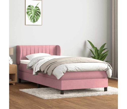 Cama box spring con colchón terciopelo rosa 90x220 cm