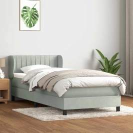 Cama box spring con colchón terciopelo gris claro 100x220 cm