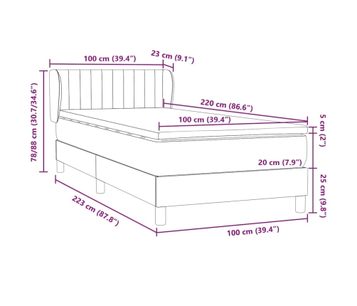 Cama box spring con colchón terciopelo verde oscuro 100x220 cm