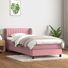 Cama box spring con colchón terciopelo rosa 100x220 cm