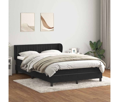 Cama box spring con colchón terciopelo negro 140x220 cm