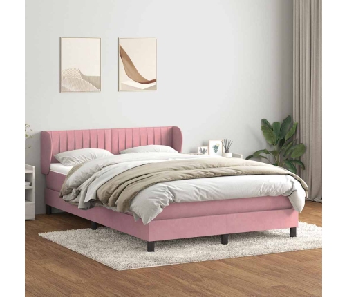 Cama box spring con colchón terciopelo rosa 140x220 cm