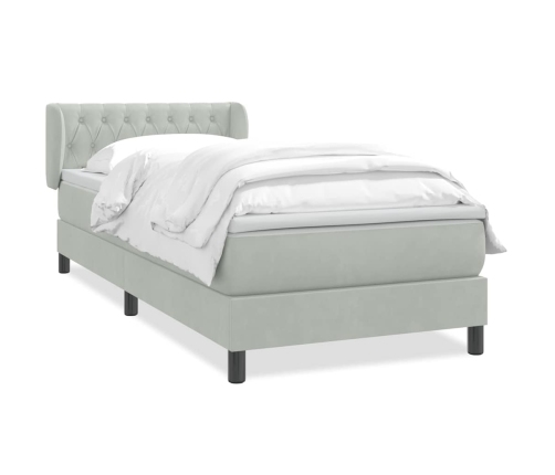 Cama box spring con colchón terciopelo gris claro 80x210 cm