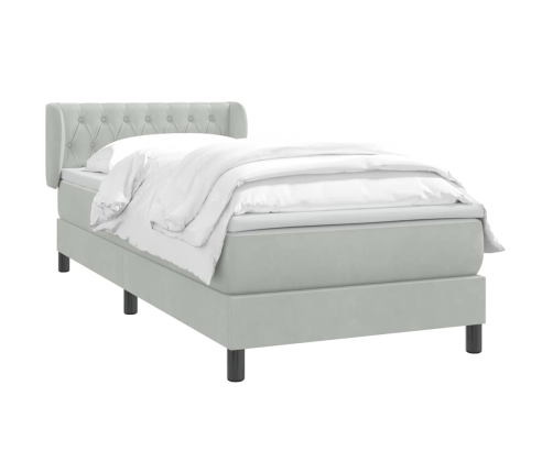 Cama box spring con colchón terciopelo gris claro 80x210 cm