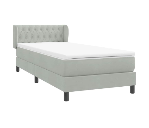 Cama box spring con colchón terciopelo gris claro 80x210 cm