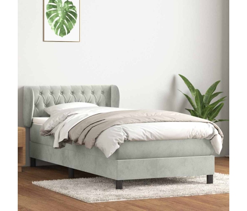 Cama box spring con colchón terciopelo gris claro 80x210 cm