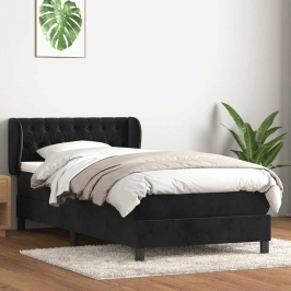 Cama box spring con colchón cuero sintético negro 80x210 cm