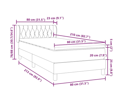 Cama box spring con colchón terciopelo verde oscuro 80x210 cm