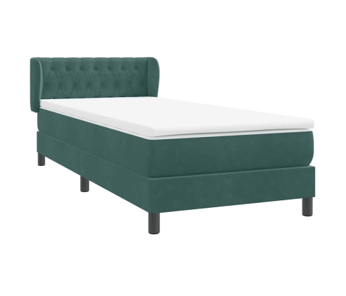 Cama box spring con colchón terciopelo verde oscuro 80x210 cm