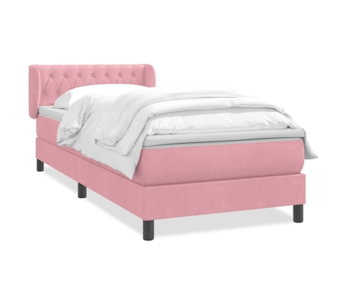 Cama box spring con colchón terciopelo rosa 80x210 cm