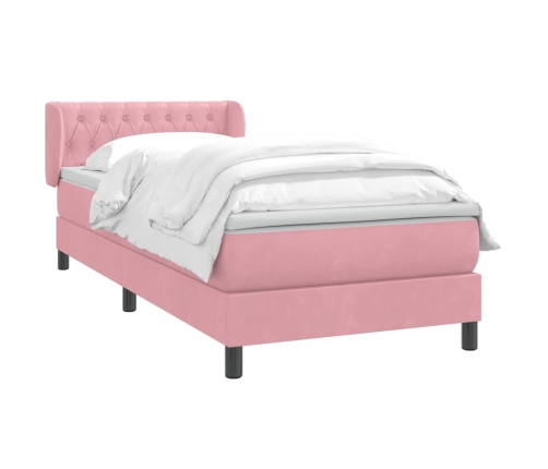 Cama box spring con colchón terciopelo rosa 80x210 cm