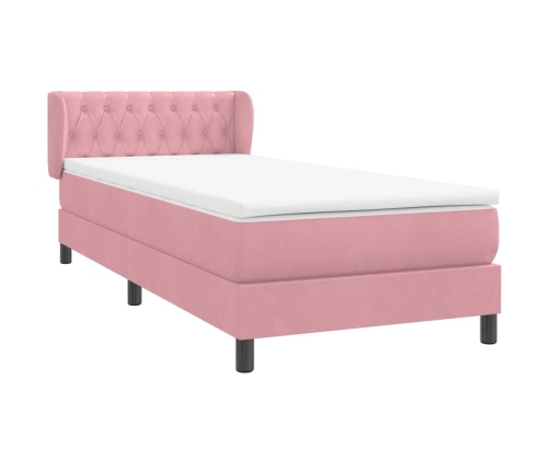 Cama box spring con colchón terciopelo rosa 80x210 cm