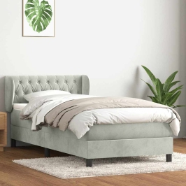 Cama box spring con colchón terciopelo gris claro 90x210 cm