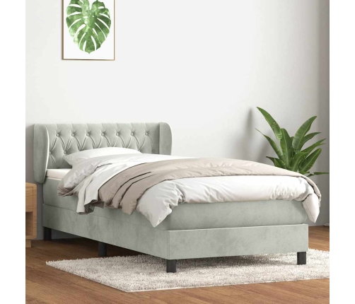 Cama box spring con colchón terciopelo gris claro 90x210 cm