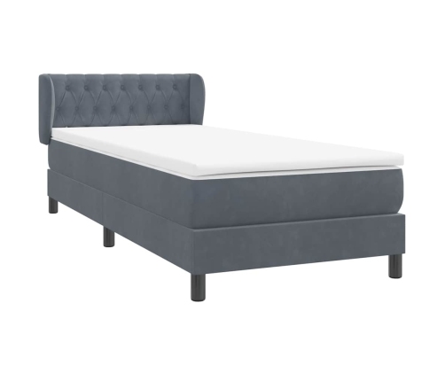 Cama box spring con colchón terciopelo gris oscuro 90x210 cm