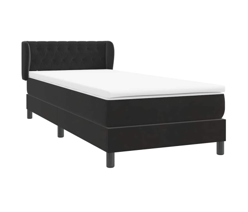 Cama box spring con colchón cuero sintético negro 90x210 cm