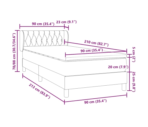 Cama box spring con colchón terciopelo verde oscuro 90x210 cm